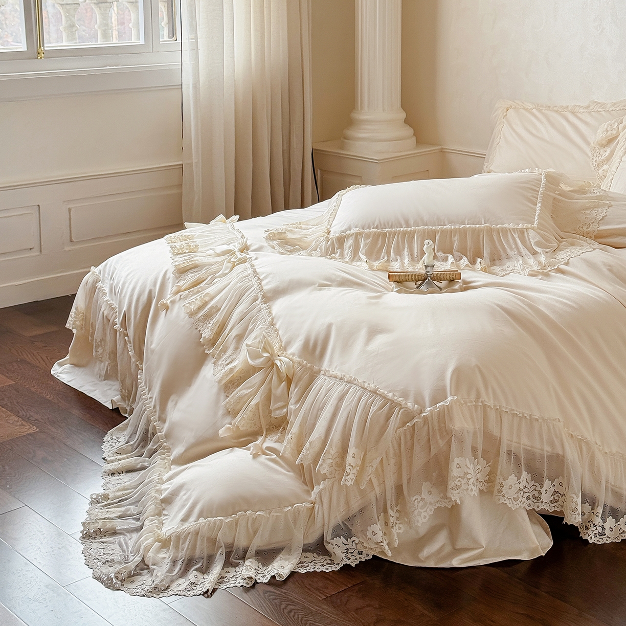 91家纺网 家纺一手货源 找家纺 （总）惯盈家纺 2026新款法式蕾丝韩版床裙款纯色全棉四件套-情书（含买家秀）【控价商品】