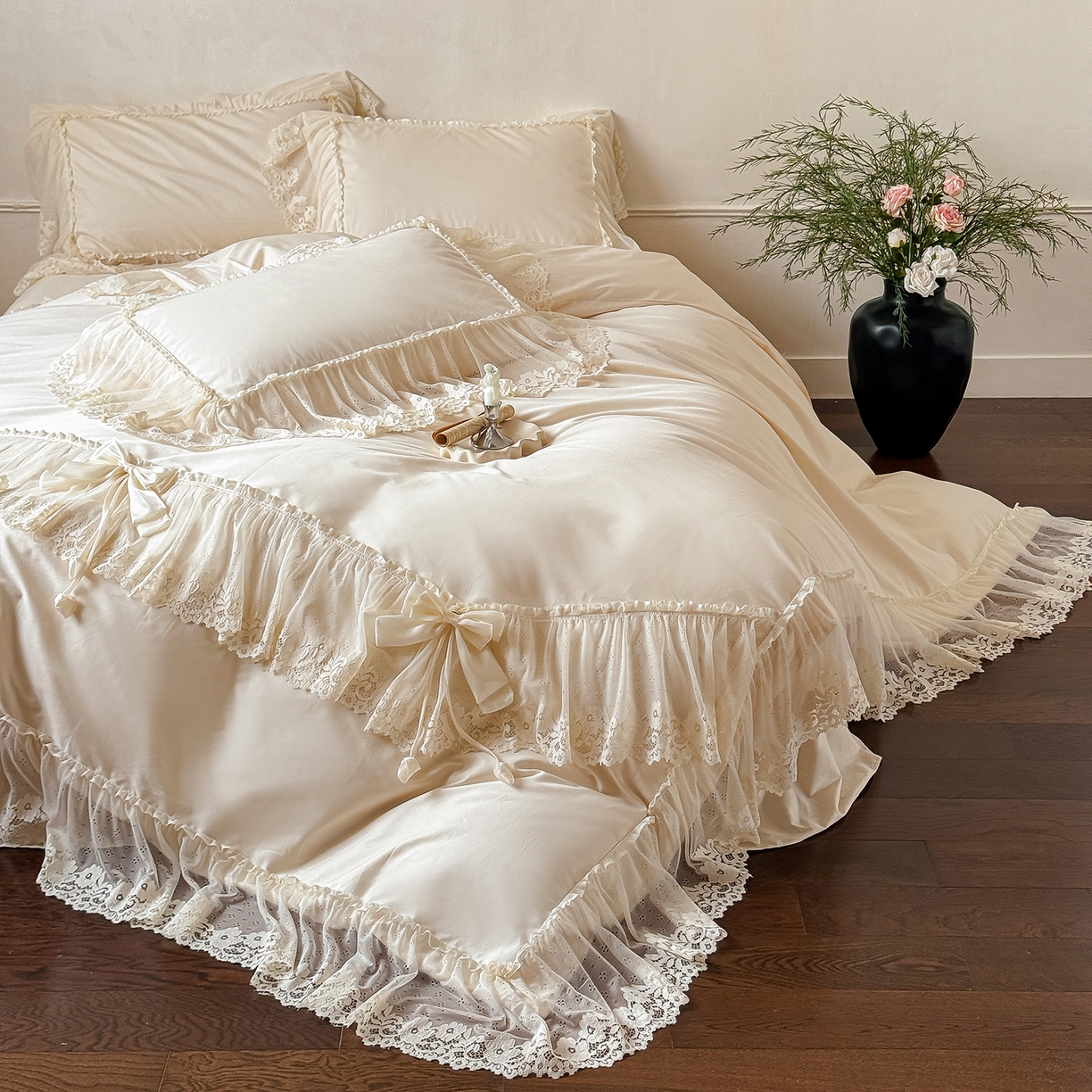 91家纺网 家纺一手货源 找家纺 （总）惯盈家纺 2026新款法式蕾丝韩版床裙款纯色全棉四件套-情书（含买家秀）【控价商品】