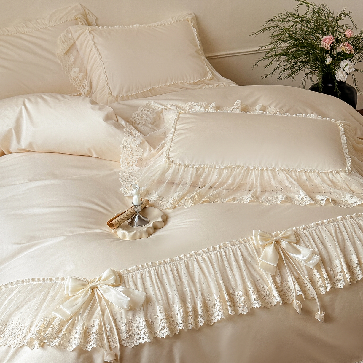 91家纺网 家纺一手货源 找家纺 （总）惯盈家纺 2026新款法式蕾丝韩版床裙款纯色全棉四件套-情书（含买家秀）【控价商品】