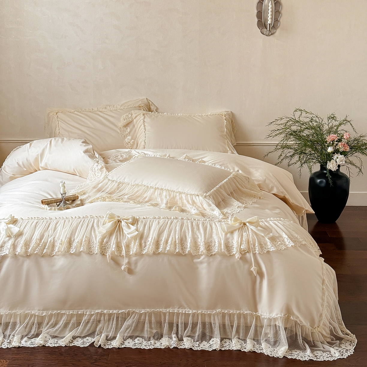 91家纺网 家纺一手货源 找家纺 （总）惯盈家纺 2026新款法式蕾丝韩版床裙款纯色全棉四件套-情书（含买家秀）【控价商品】