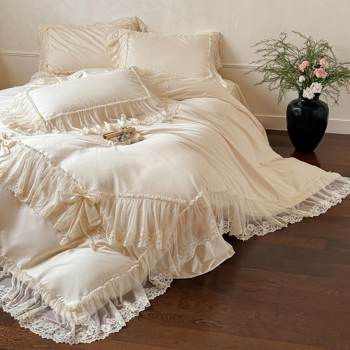 91家纺网 家纺一手货源 找家纺 （总）惯盈家纺 2026新款法式蕾丝韩版床裙款纯色全棉四件套-情书（含买家秀）【控价商品】