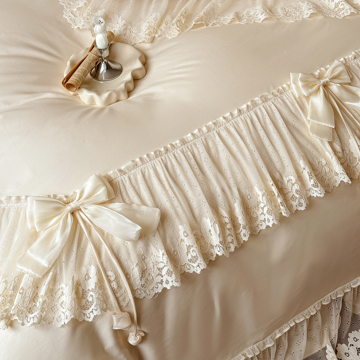 91家纺网 家纺一手货源 找家纺 （总）惯盈家纺 2026新款法式蕾丝韩版床裙款纯色全棉四件套-情书（含买家秀）【控价商品】