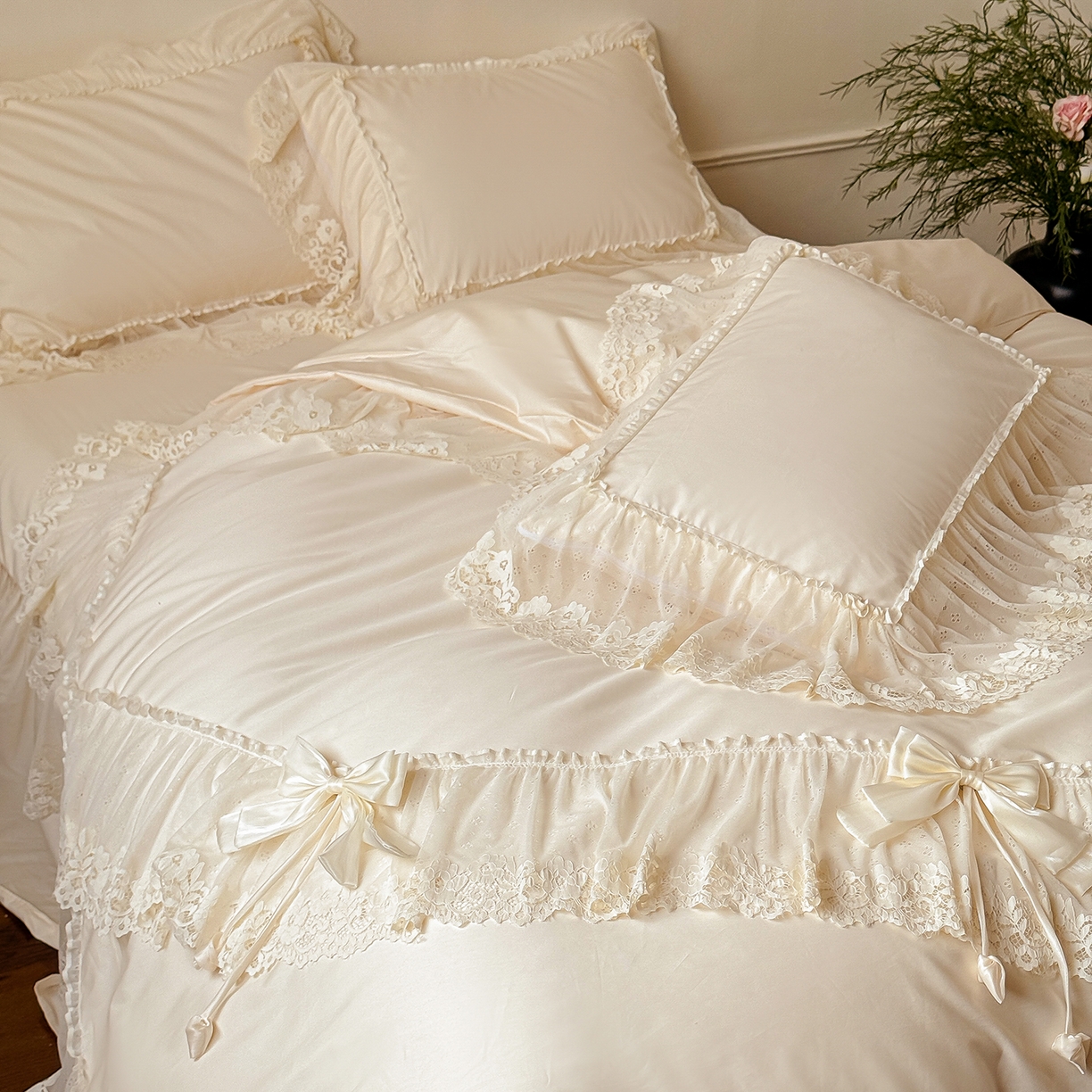 91家纺网 家纺一手货源 找家纺 （总）惯盈家纺 2026新款法式蕾丝韩版床裙款纯色全棉四件套-情书（含买家秀）【控价商品】