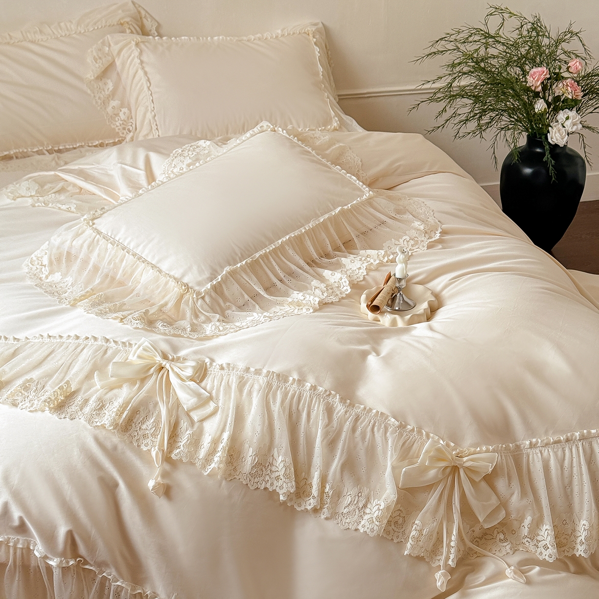 91家纺网 家纺一手货源 找家纺 （总）惯盈家纺 2026新款法式蕾丝韩版床裙款纯色全棉四件套-情书（含买家秀）【控价商品】