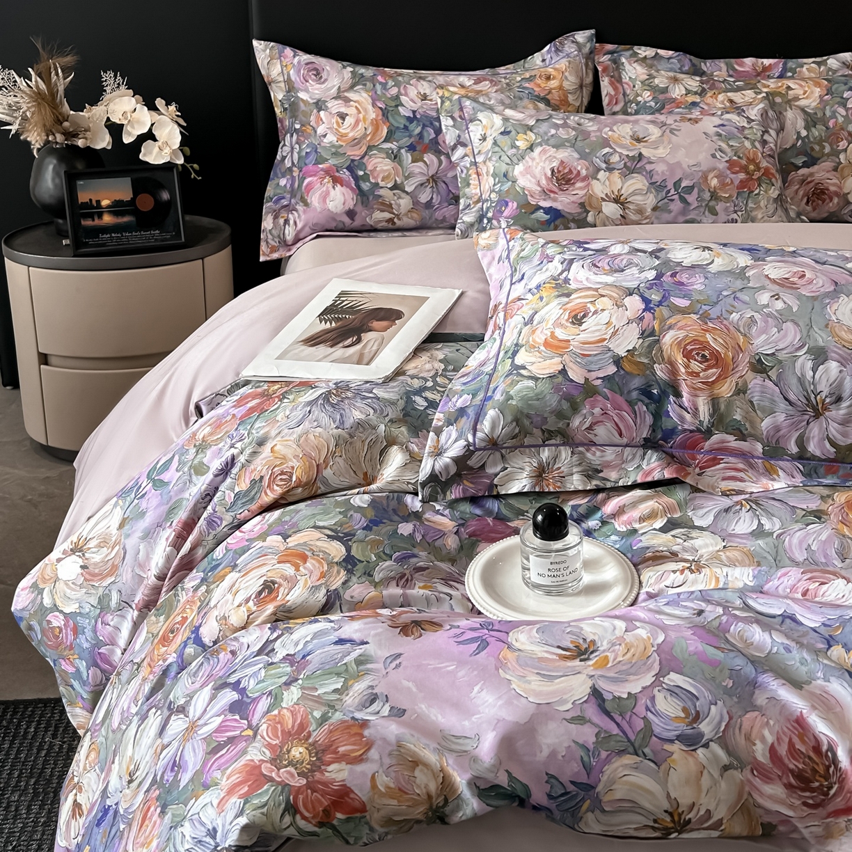 91家纺网 家纺一手货源 找家纺 启航家居 2026新款全棉纯棉数码印花四件套（控价198） 水墨丹青紫