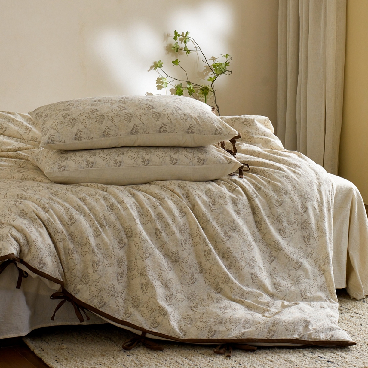 91家纺网 家纺一手货源 找家纺 由丽家纺 2026新款法式复古风棉麻绑带款四件套 千幻梦