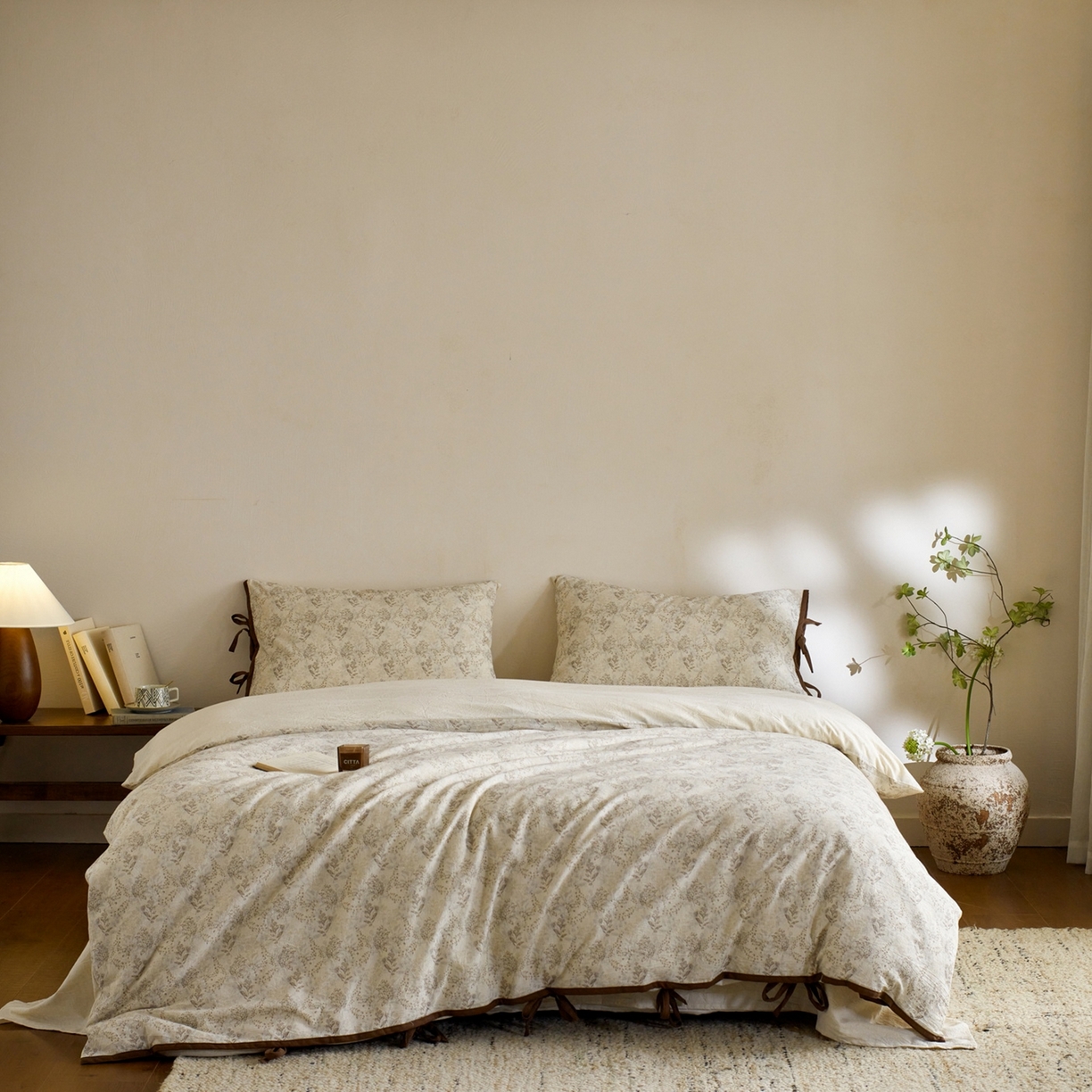 91家纺网 家纺一手货源 找家纺 由丽家纺 2026新款法式复古风棉麻绑带款四件套 千幻梦