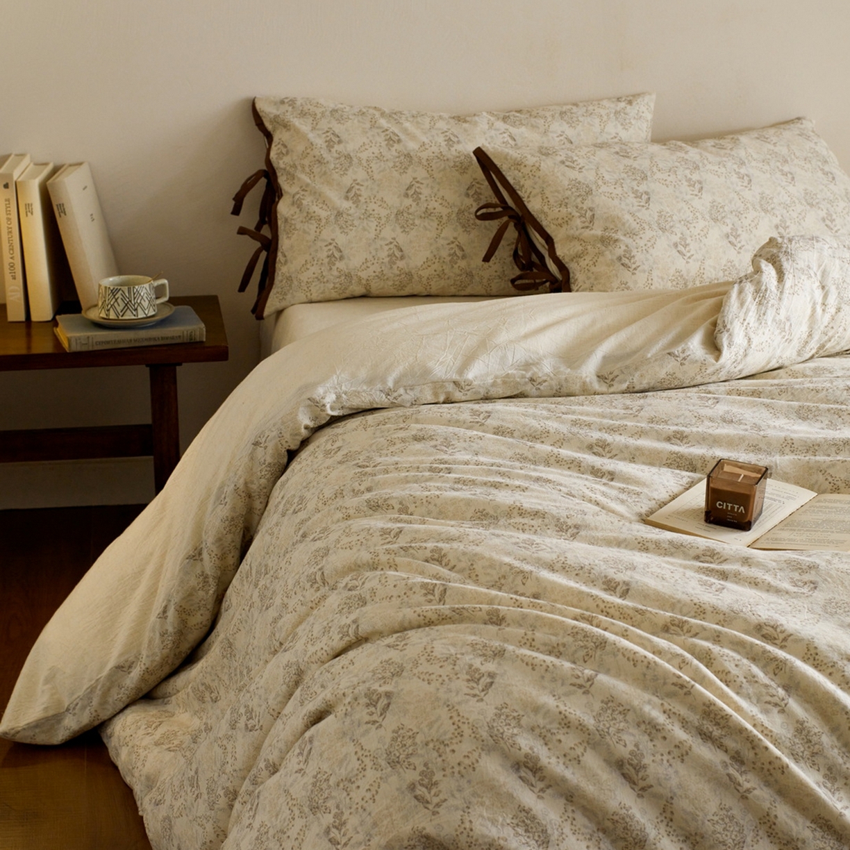 91家纺网 家纺一手货源 找家纺 由丽家纺 2026新款法式复古风棉麻绑带款四件套 千幻梦