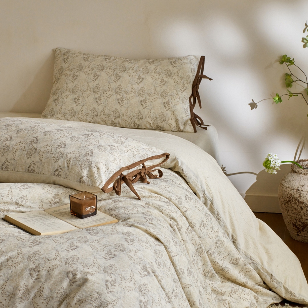 91家纺网 家纺一手货源 找家纺 由丽家纺 2026新款法式复古风棉麻绑带款四件套 千幻梦