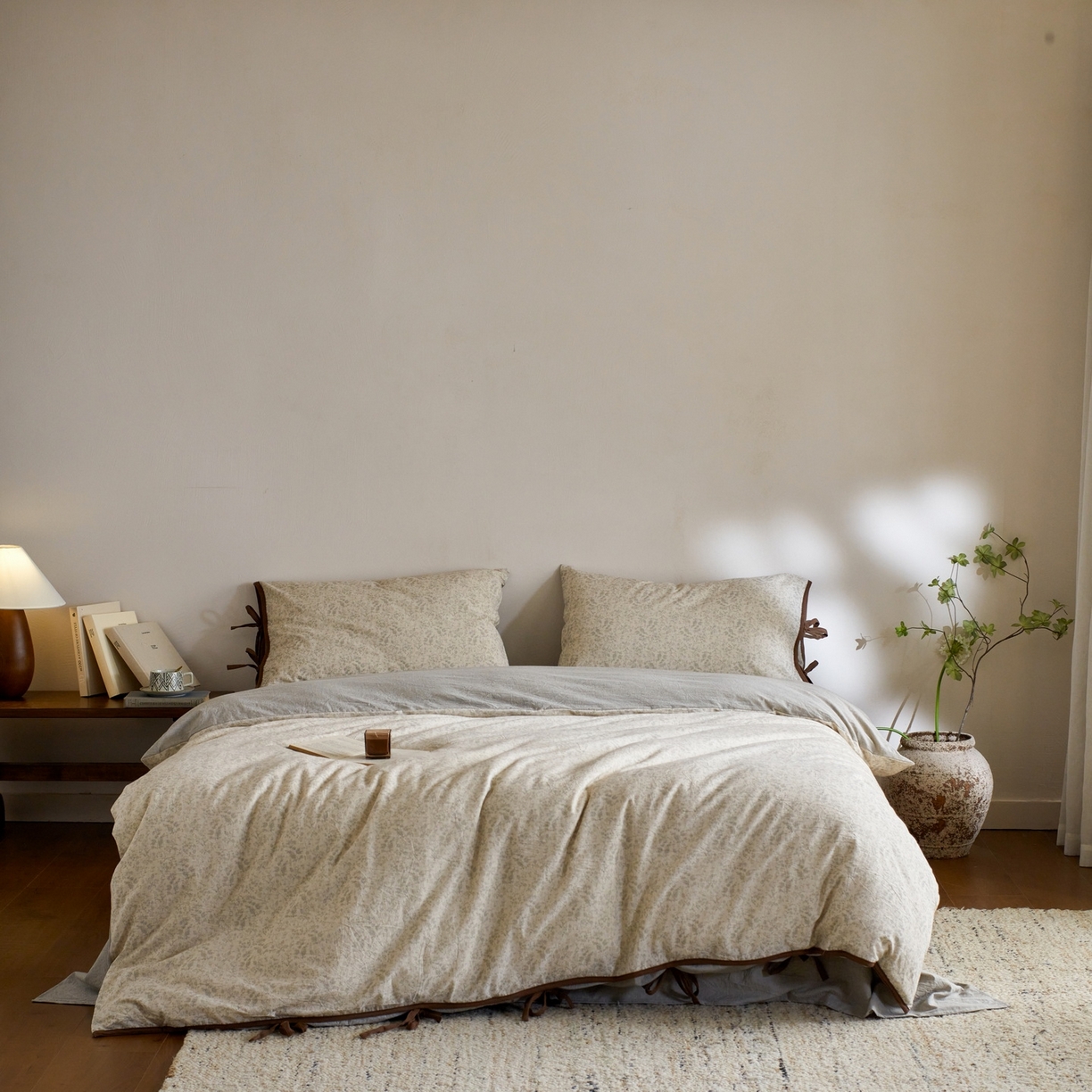 91家纺网 家纺一手货源 找家纺 由丽家纺 2026新款法式复古风棉麻绑带款四件套 秀丽春色