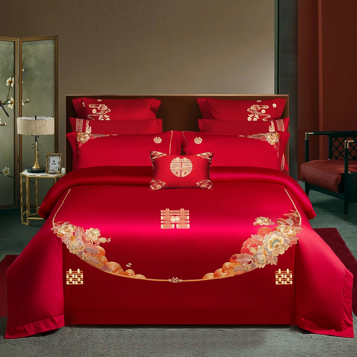 91家纺网 家纺一手货源 找家纺 （总）柏拉图 2026新款长绒棉纯棉贡缎全工艺刺绣婚庆四件套多件套