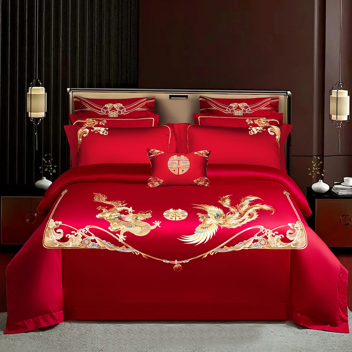 91家纺网 家纺一手货源 找家纺 （总）柏拉图 2026新款长绒棉纯棉贡缎全工艺刺绣婚庆四件套多件套