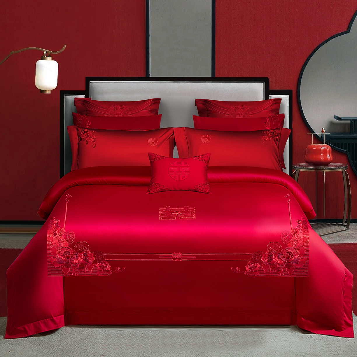 柏拉图 2026新款长绒棉纯棉贡缎全工艺刺绣婚庆四件套多件套 爱的诺言