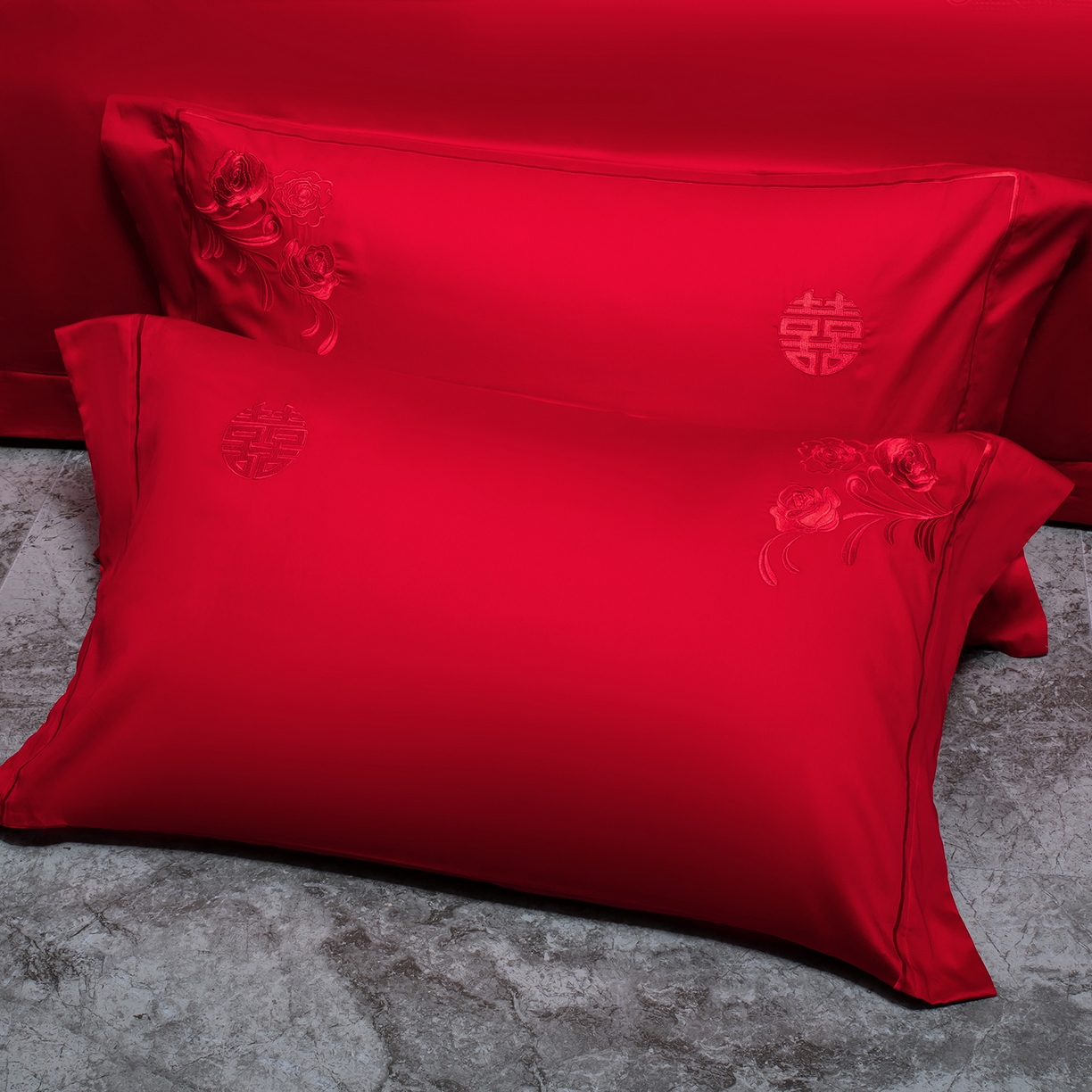 91家纺网 家纺一手货源 找家纺 柏拉图 2026新款长绒棉纯棉贡缎全工艺刺绣婚庆四件套多件套 爱的诺言