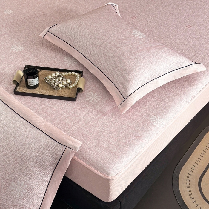 91家纺网 家纺一手货源 找家纺 绒艺席业 2026年新款立体浮雕工艺正宗凉感豆豆席凉席席子-床笠款 豆豆彩蝶-粉色