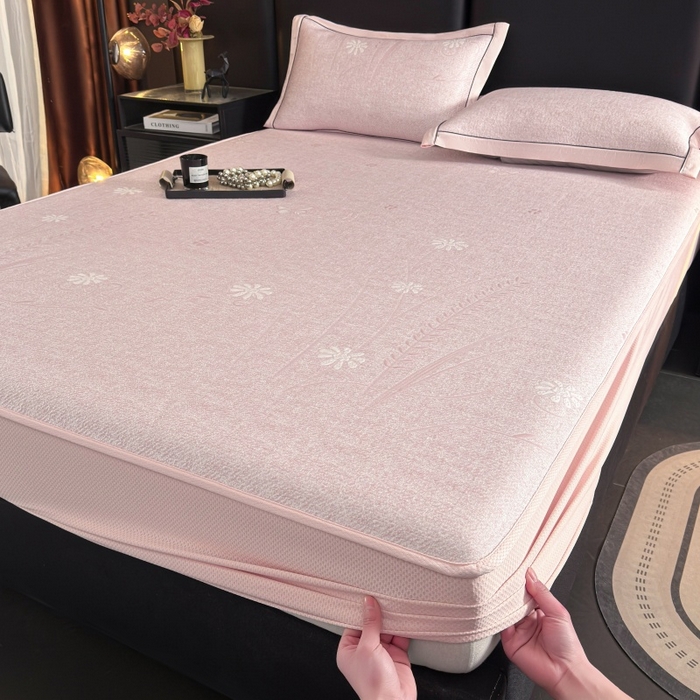 91家纺网 家纺一手货源 找家纺 绒艺席业 2026年新款立体浮雕工艺正宗凉感豆豆席凉席席子-床笠款 豆豆彩蝶-粉色