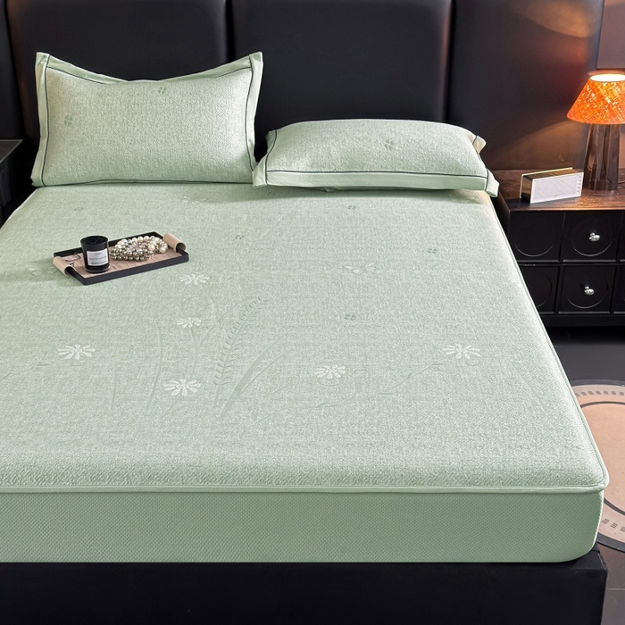 91家纺网 家纺一手货源 找家纺 绒艺席业 2026年新款立体浮雕工艺正宗凉感豆豆席凉席席子-床笠款 豆豆彩蝶-绿色