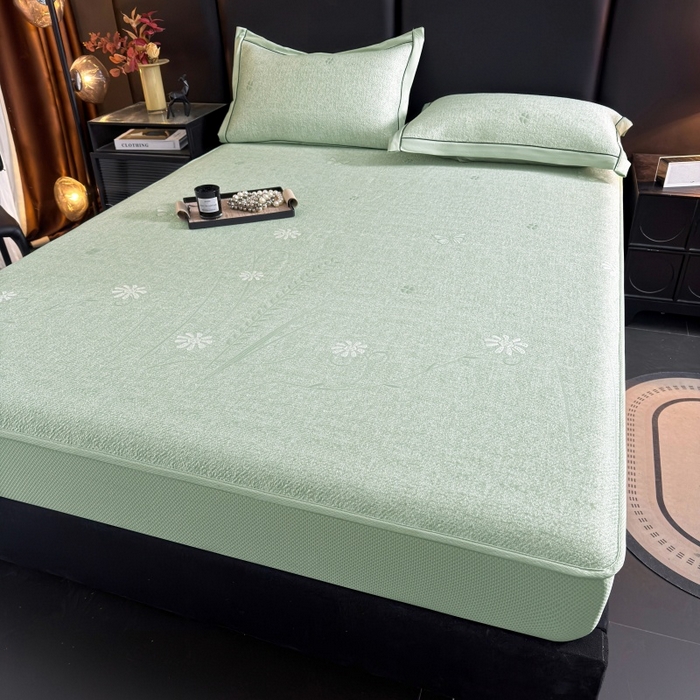 91家纺网 家纺一手货源 找家纺 绒艺席业 2026年新款立体浮雕工艺正宗凉感豆豆席凉席席子-床笠款 豆豆彩蝶-绿色