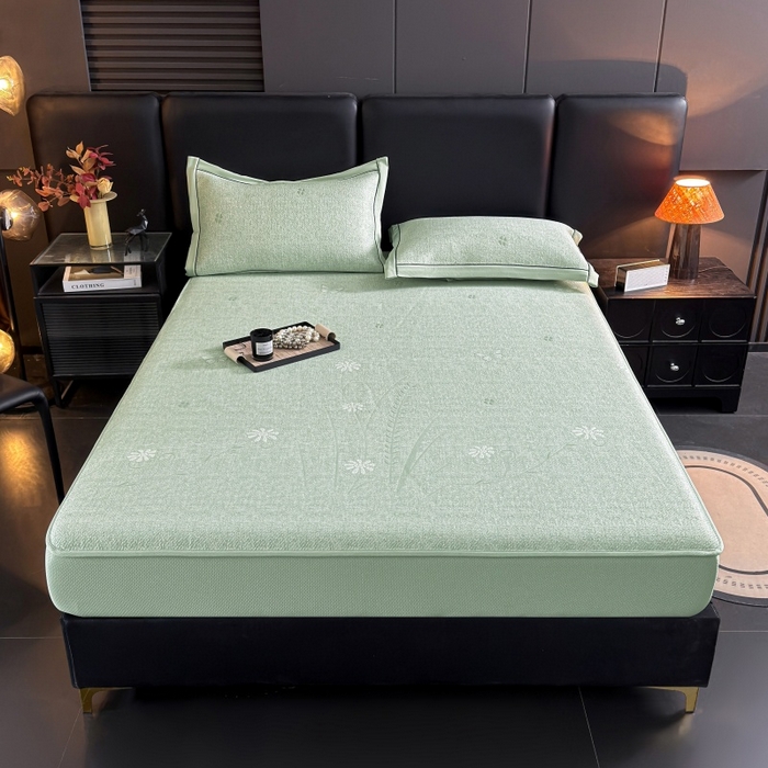 91家纺网 家纺一手货源 找家纺 绒艺席业 2026年新款立体浮雕工艺正宗凉感豆豆席凉席席子-床笠款 豆豆彩蝶-绿色