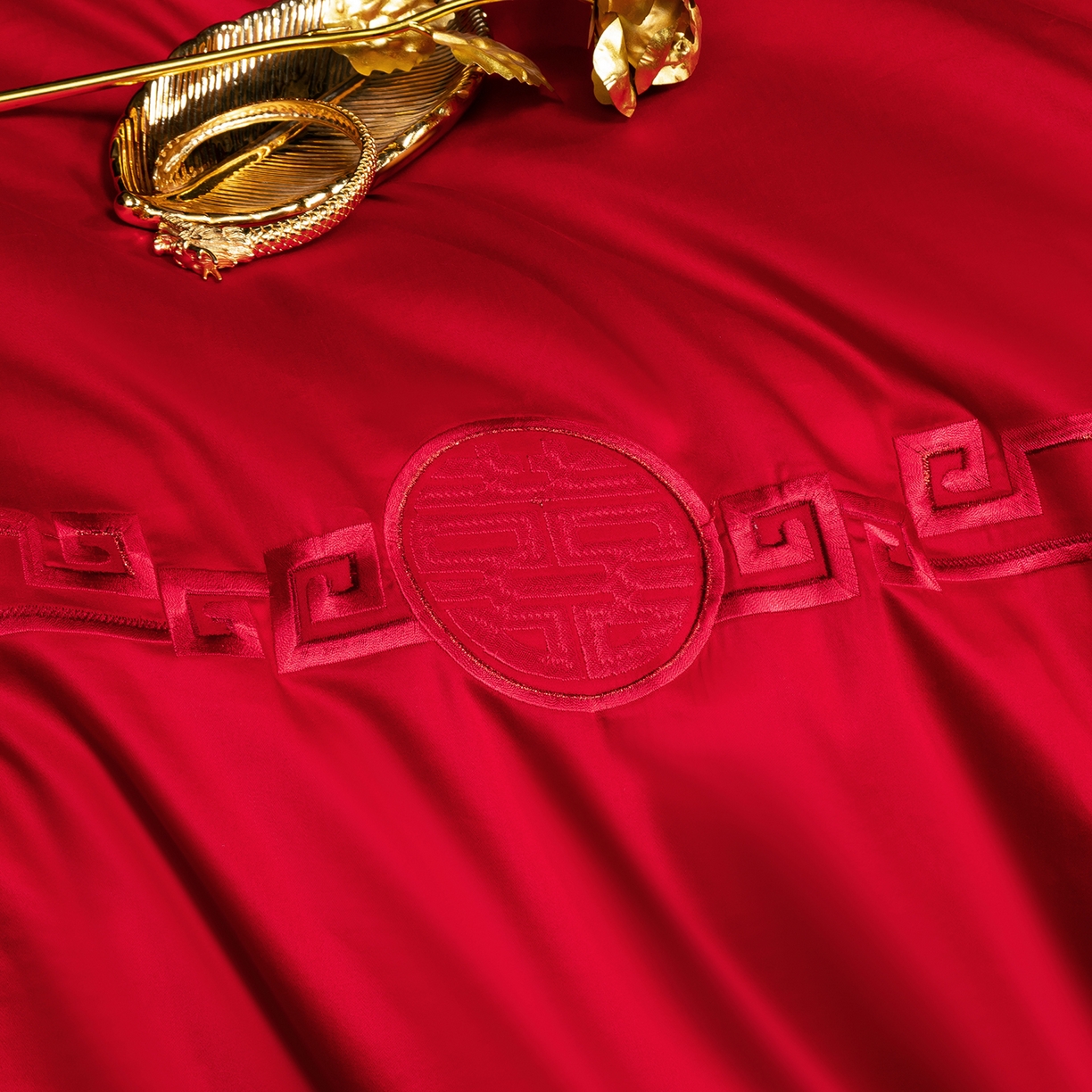 91家纺网 家纺一手货源 找家纺 柏拉图 2026新款长绒棉纯棉贡缎全工艺刺绣婚庆四件套多件套 百年好合