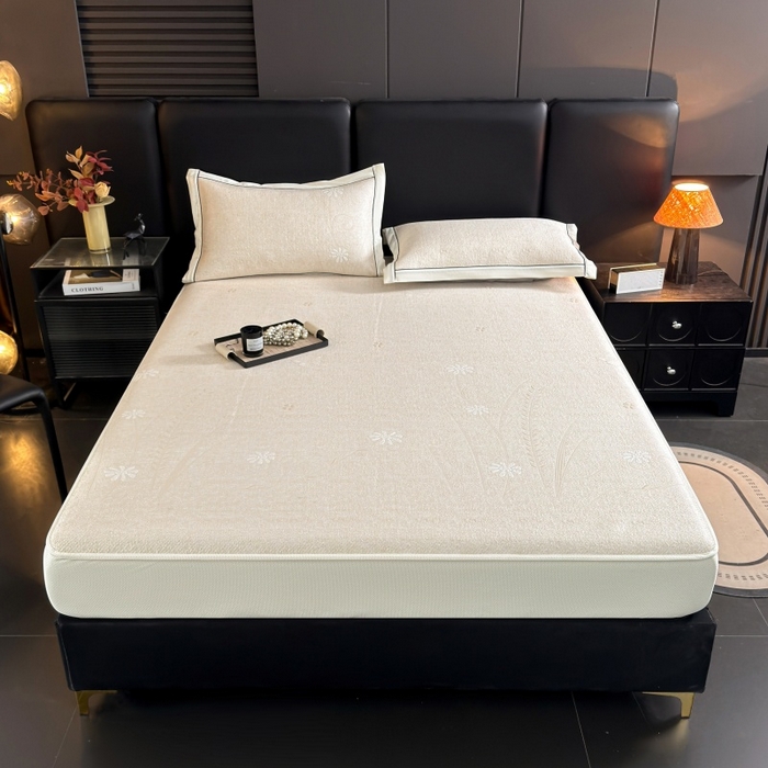 91家纺网 家纺一手货源 找家纺 绒艺席业 2026年新款立体浮雕工艺正宗凉感豆豆席凉席席子-床笠款 豆豆彩蝶-米白色