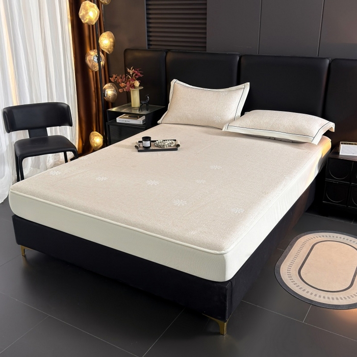 91家纺网 家纺一手货源 找家纺 绒艺席业 2026年新款立体浮雕工艺正宗凉感豆豆席凉席席子-床笠款 豆豆彩蝶-米白色