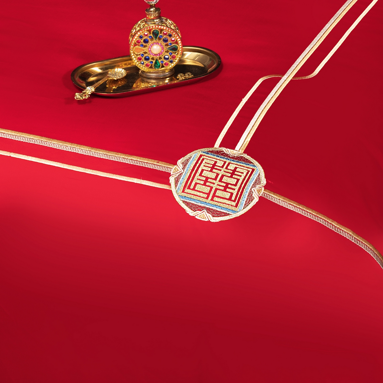 91家纺网 家纺一手货源 找家纺 柏拉图 2026新款长绒棉纯棉贡缎全工艺刺绣婚庆四件套多件套 百年龙凤