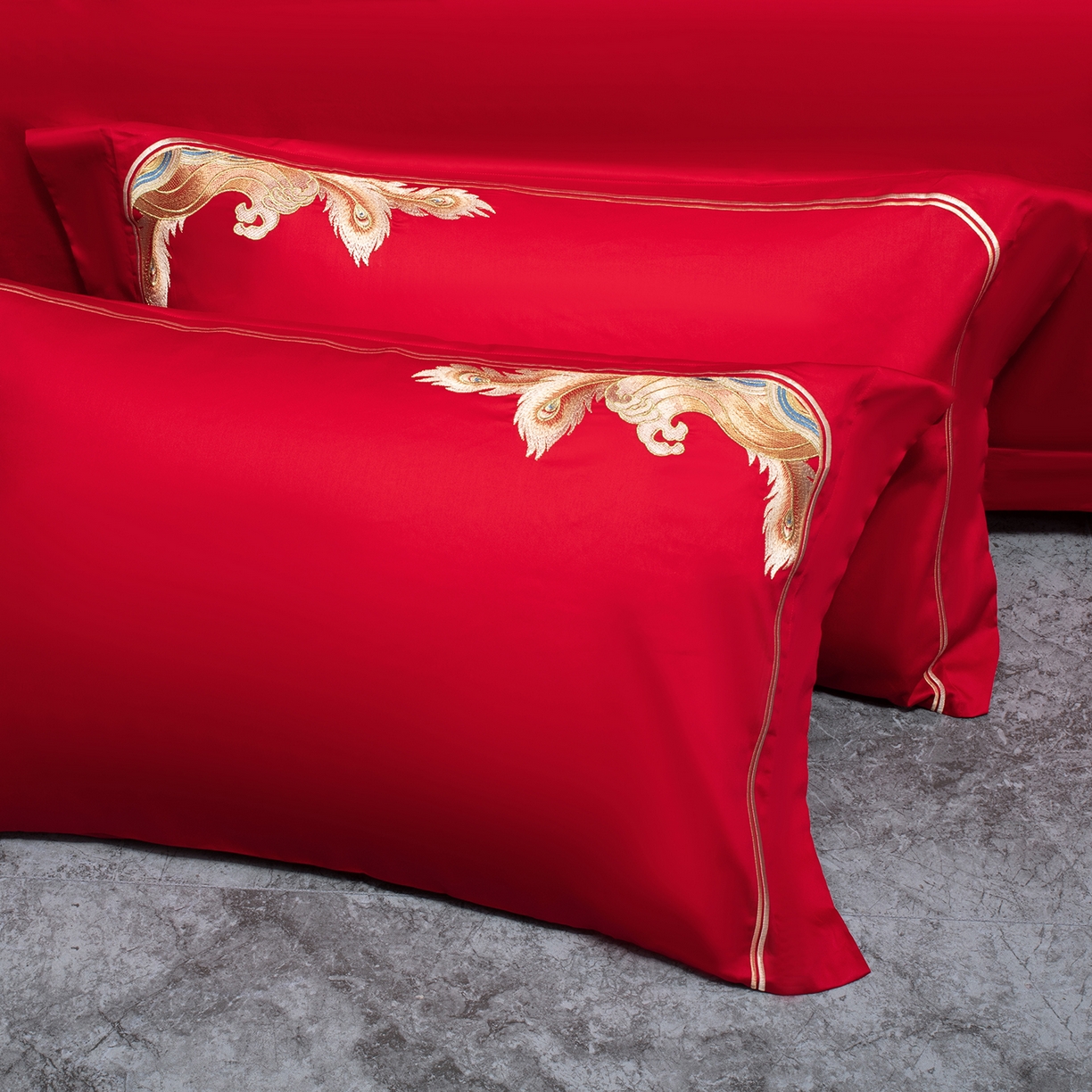 91家纺网 家纺一手货源 找家纺 柏拉图 2026新款长绒棉纯棉贡缎全工艺刺绣婚庆四件套多件套 百年龙凤