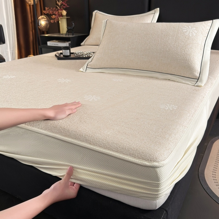 91家纺网 家纺一手货源 找家纺 绒艺席业 2026年新款立体浮雕工艺正宗凉感豆豆席凉席席子-床笠款 豆豆彩蝶-米白色