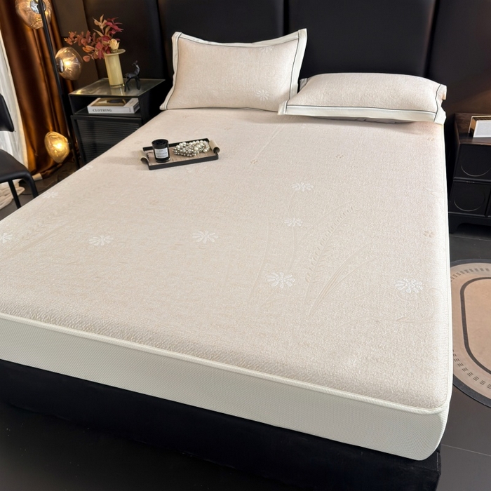 91家纺网 家纺一手货源 找家纺 绒艺席业 2026年新款立体浮雕工艺正宗凉感豆豆席凉席席子-床笠款 豆豆彩蝶-米白色