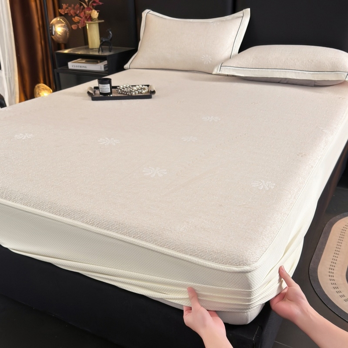 91家纺网 家纺一手货源 找家纺 绒艺席业 2026年新款立体浮雕工艺正宗凉感豆豆席凉席席子-床笠款 豆豆彩蝶-米白色