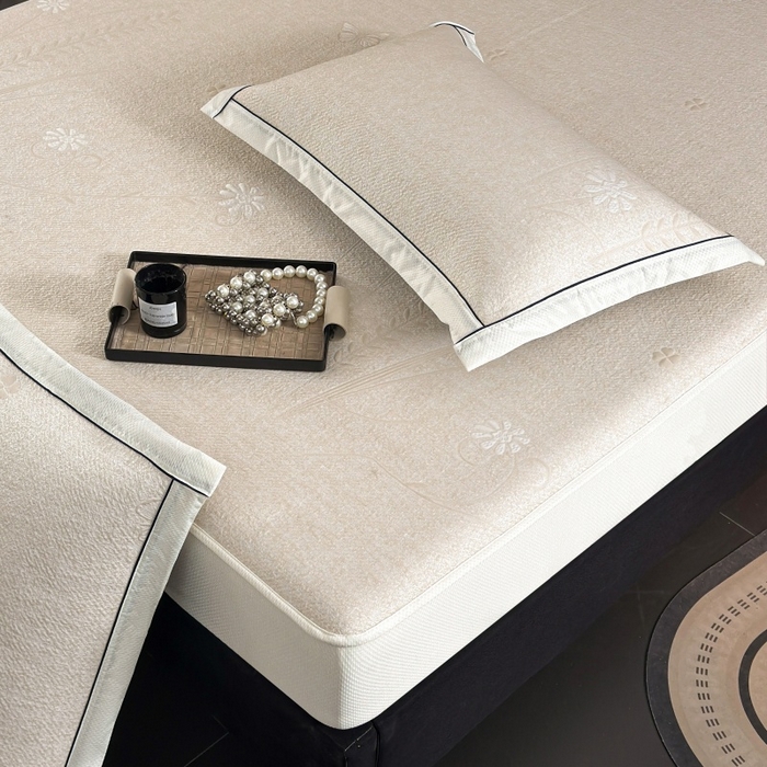 91家纺网 家纺一手货源 找家纺 绒艺席业 2026年新款立体浮雕工艺正宗凉感豆豆席凉席席子-床笠款 豆豆彩蝶-米白色