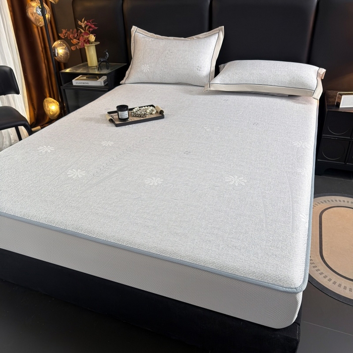 91家纺网 家纺一手货源 找家纺 绒艺席业 2026年新款立体浮雕工艺正宗凉感豆豆席凉席席子-床笠款 豆豆彩蝶-浅灰色