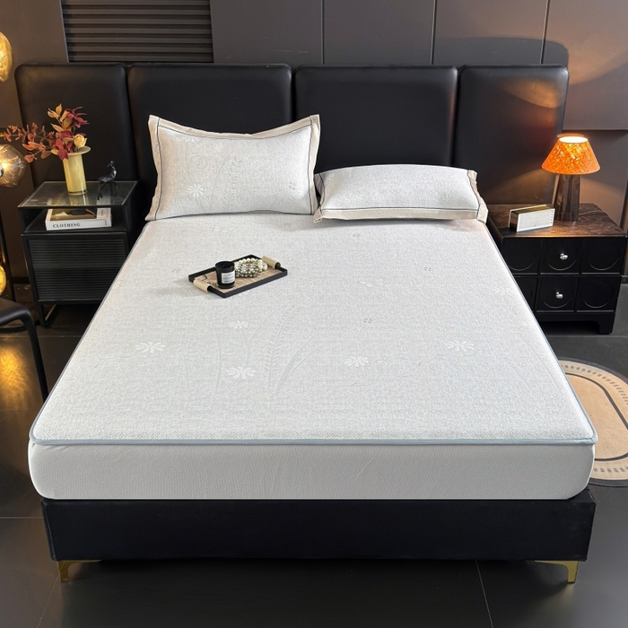 91家纺网 家纺一手货源 找家纺 绒艺席业 2026年新款立体浮雕工艺正宗凉感豆豆席凉席席子-床笠款 豆豆彩蝶-浅灰色