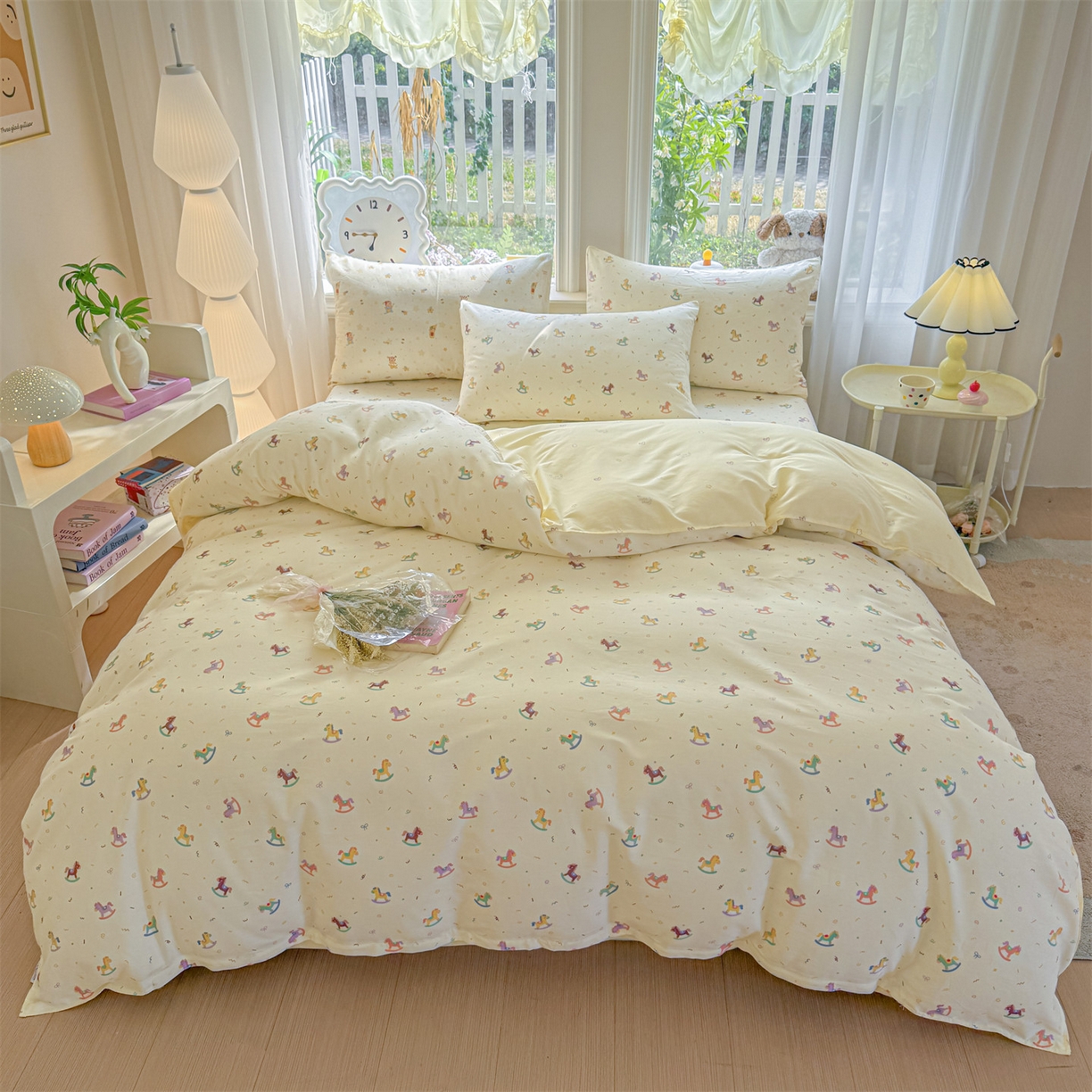 91家纺网 家纺一手货源 找家纺 优眠坊 2026春夏新款全棉印花四件套单品系列-单被套（预留缩水率） 彩虹木马-单被套