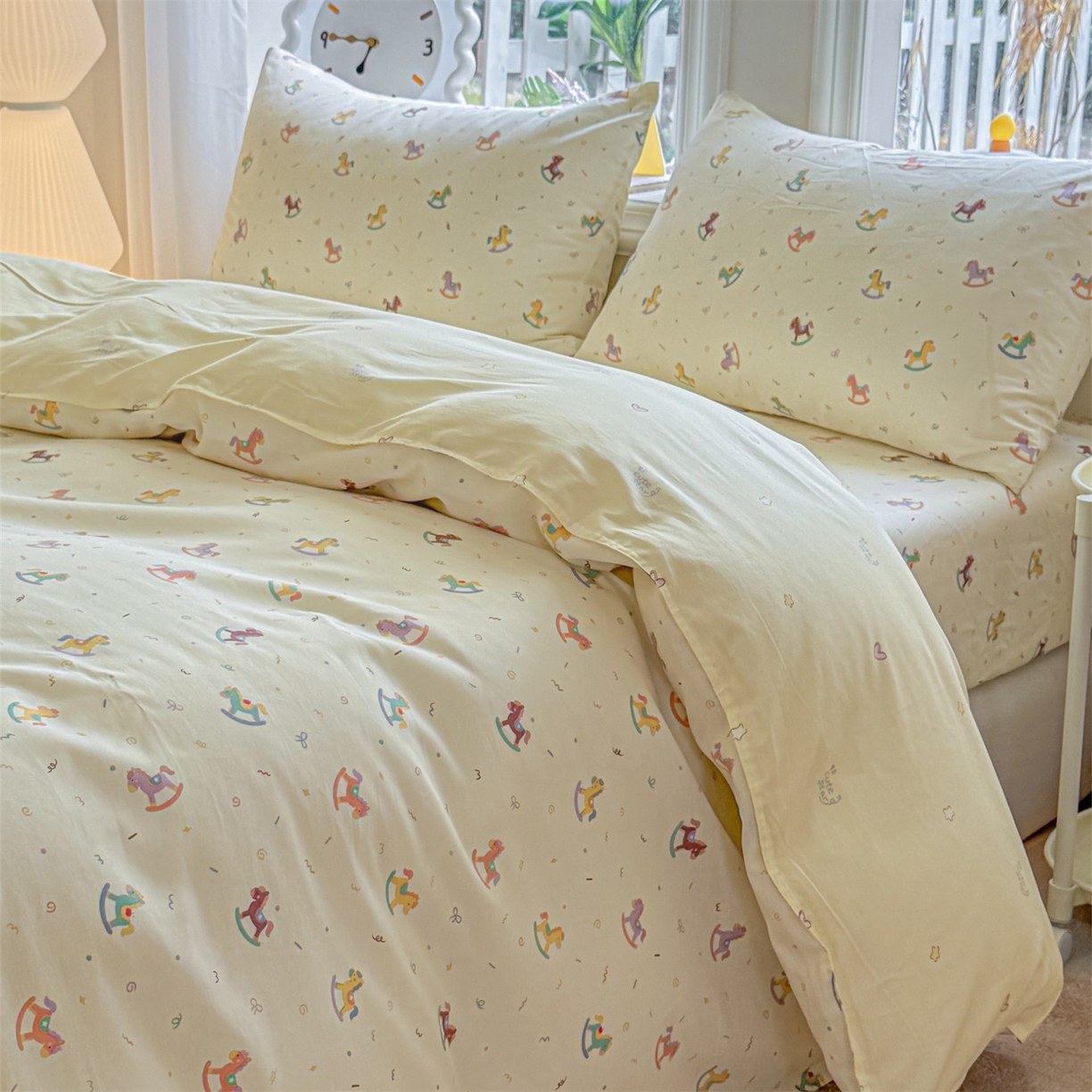 91家纺网 家纺一手货源 找家纺 优眠坊 2026春夏新款全棉印花四件套单品系列-单被套（预留缩水率） 彩虹木马-单被套