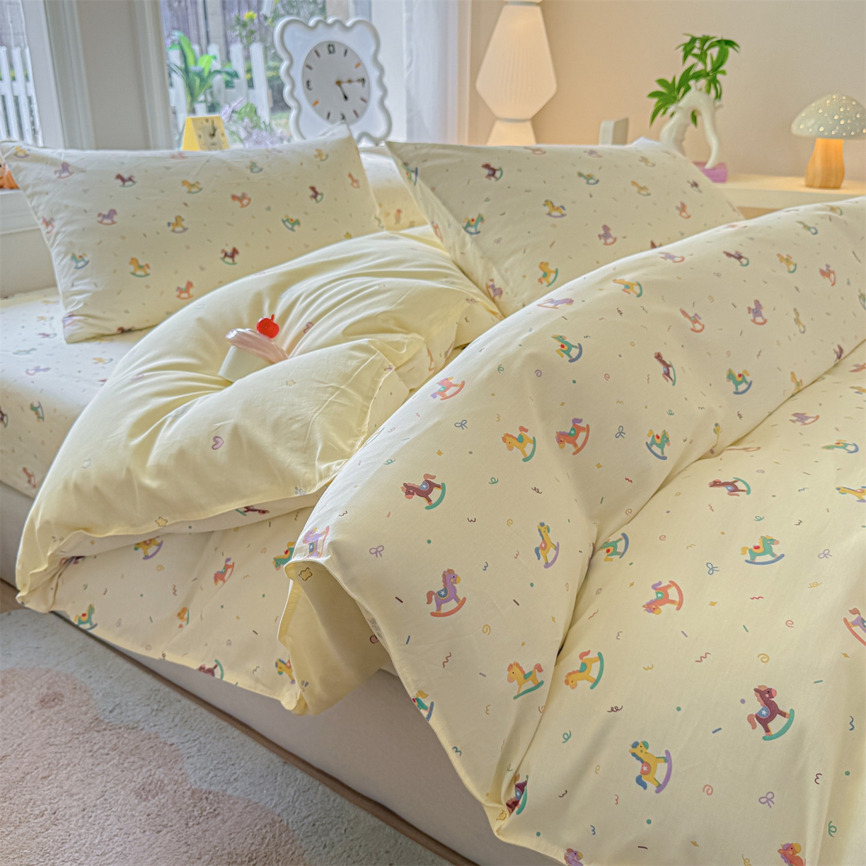 91家纺网 家纺一手货源 找家纺 优眠坊 2026春夏新款全棉印花四件套单品系列-单被套（预留缩水率） 彩虹木马-单被套