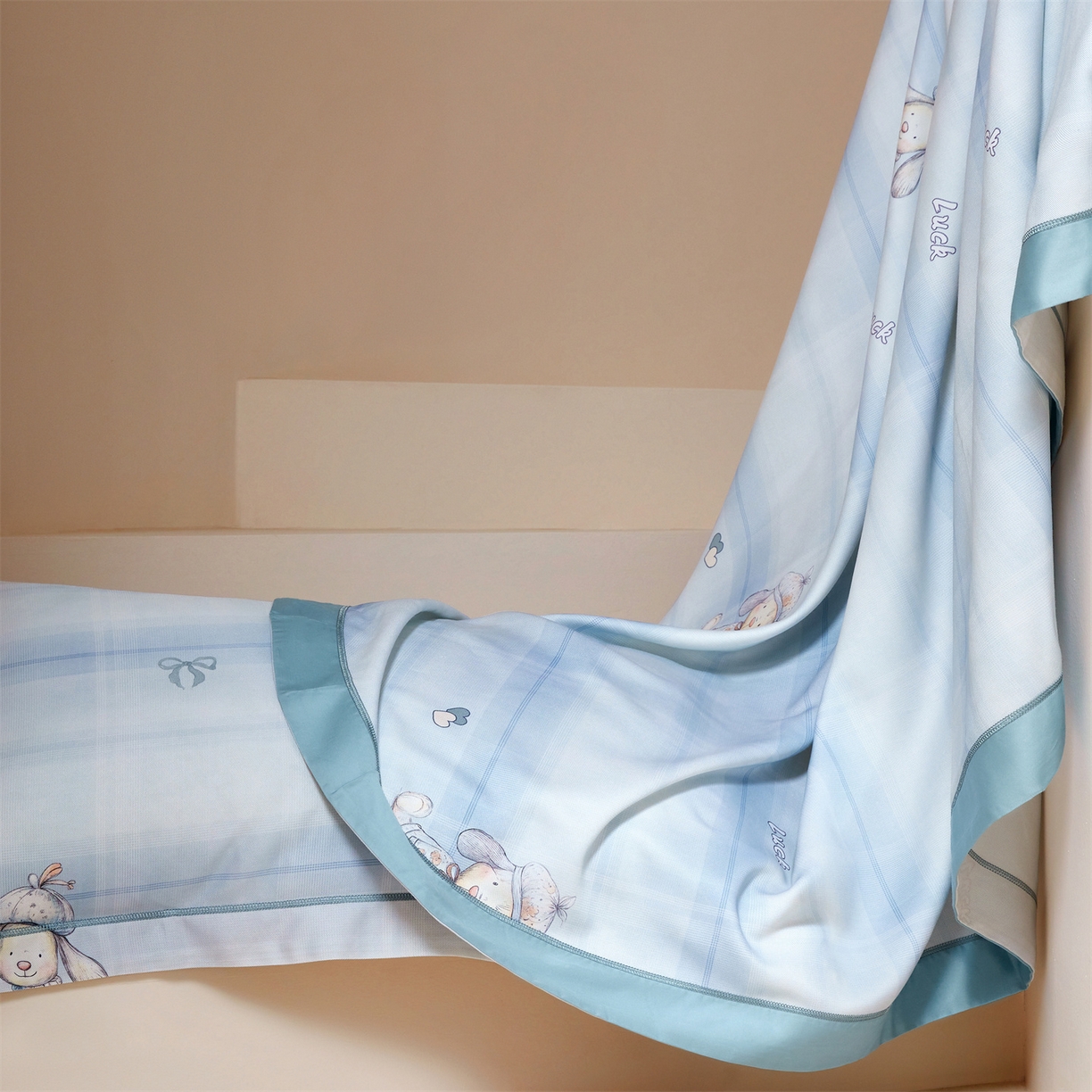 91家纺网 家纺一手货源 找家纺 舒慕家纺 2026新款天丝竹纤维凉席 爱心狗-蓝