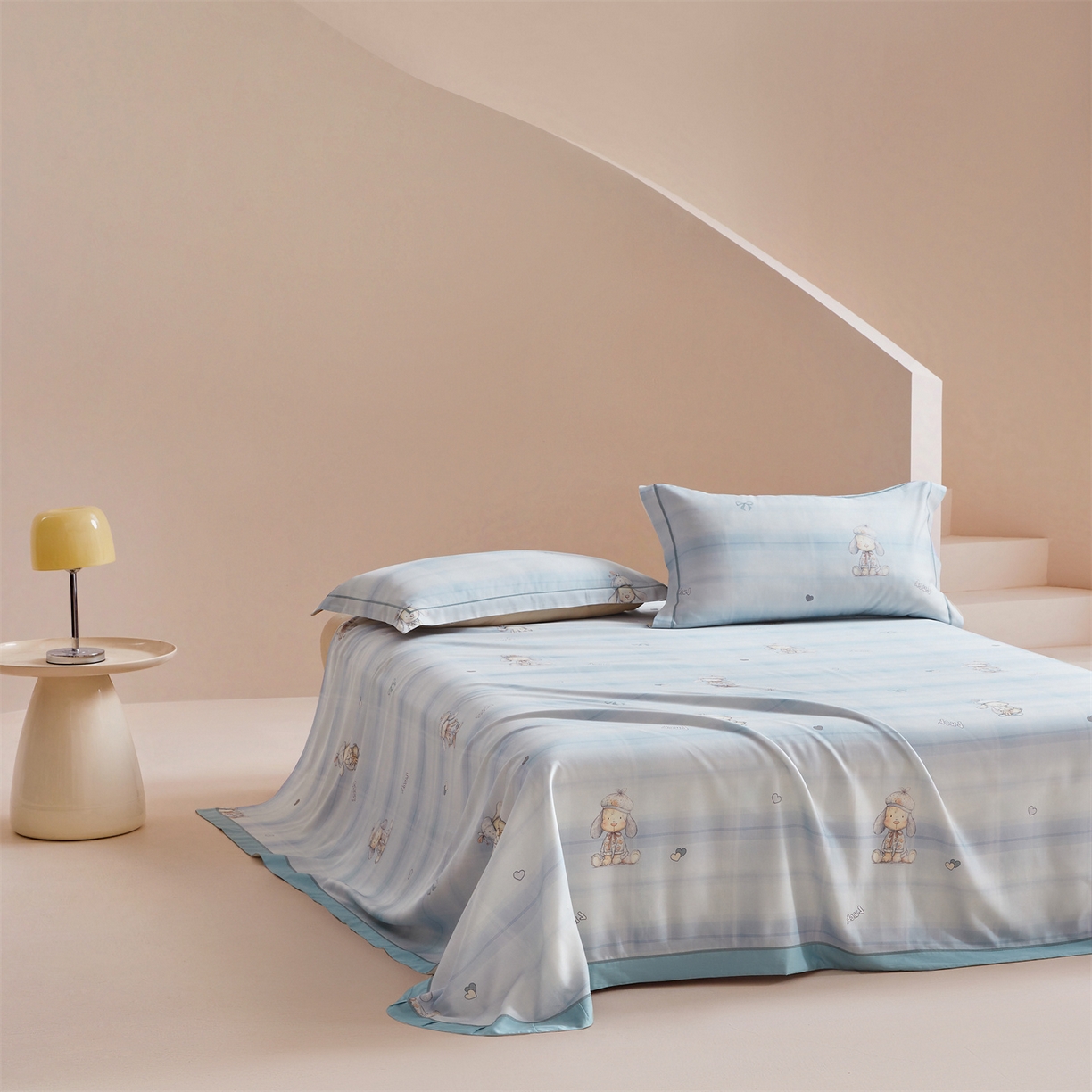 91家纺网 家纺一手货源 找家纺 舒慕家纺 2026新款天丝竹纤维凉席 爱心狗-蓝