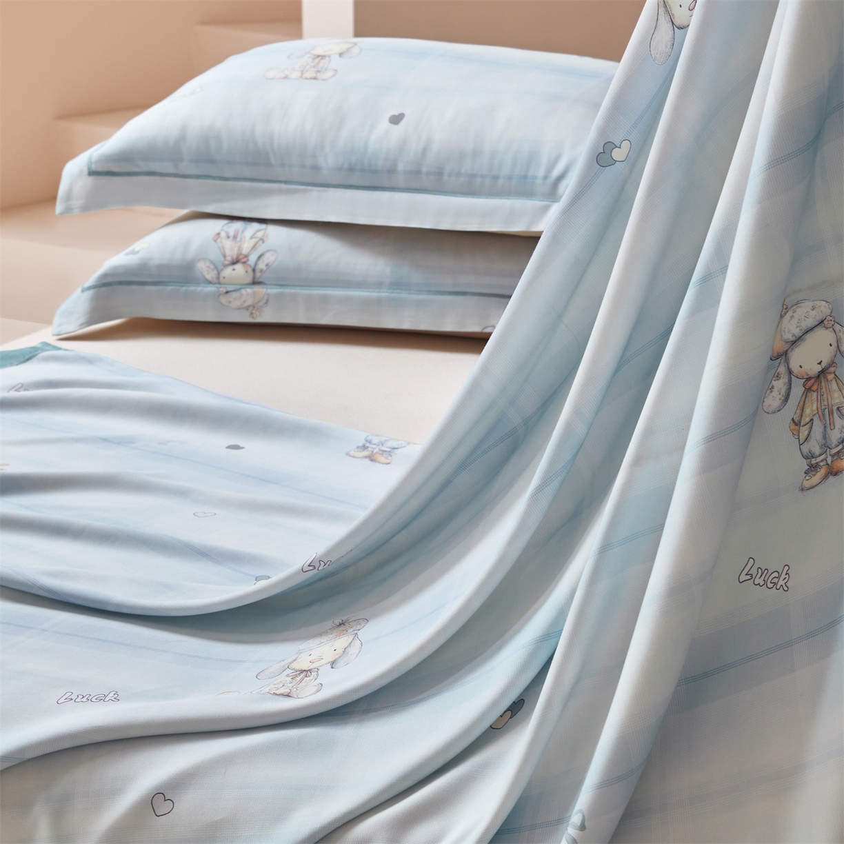 91家纺网 家纺一手货源 找家纺 舒慕家纺 2026新款天丝竹纤维凉席 爱心狗-蓝