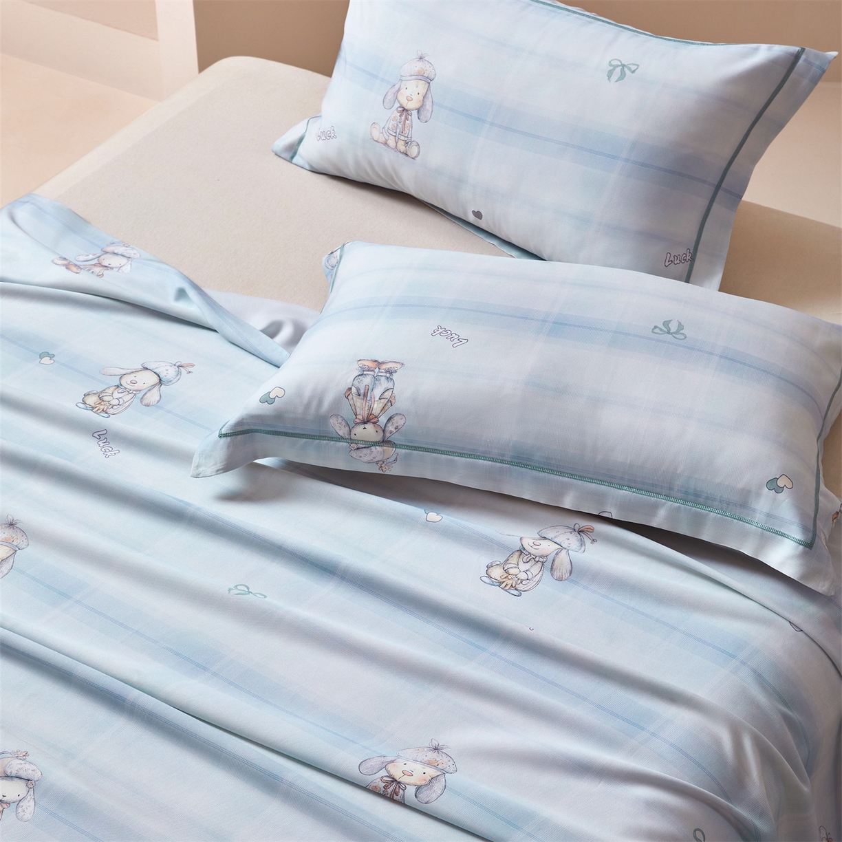 91家纺网 家纺一手货源 找家纺 舒慕家纺 2026新款天丝竹纤维凉席 爱心狗-蓝