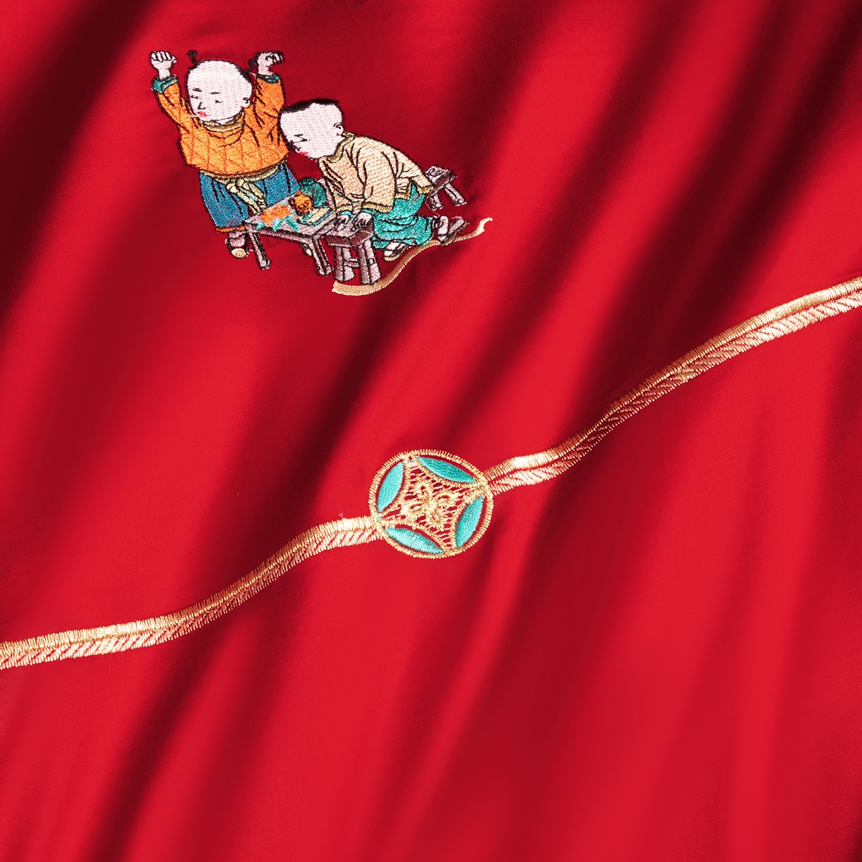 91家纺网 家纺一手货源 找家纺 柏拉图 2026新款长绒棉纯棉贡缎全工艺刺绣婚庆四件套多件套 百子添喜