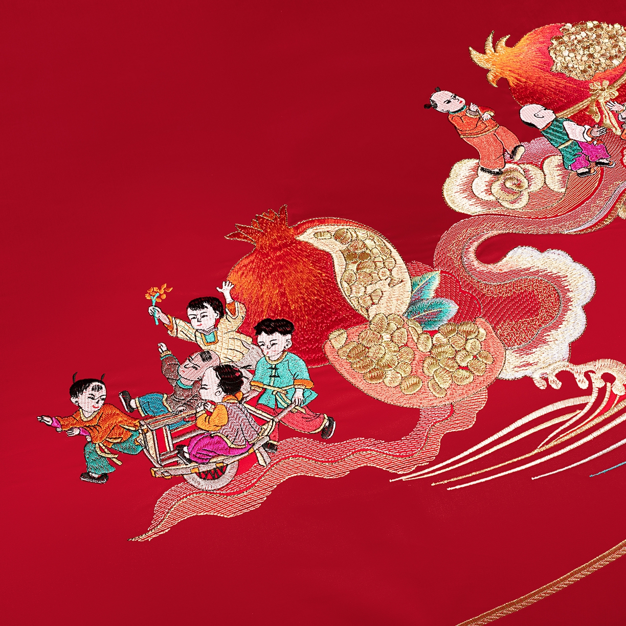 91家纺网 家纺一手货源 找家纺 柏拉图 2026新款长绒棉纯棉贡缎全工艺刺绣婚庆四件套多件套 百子添喜