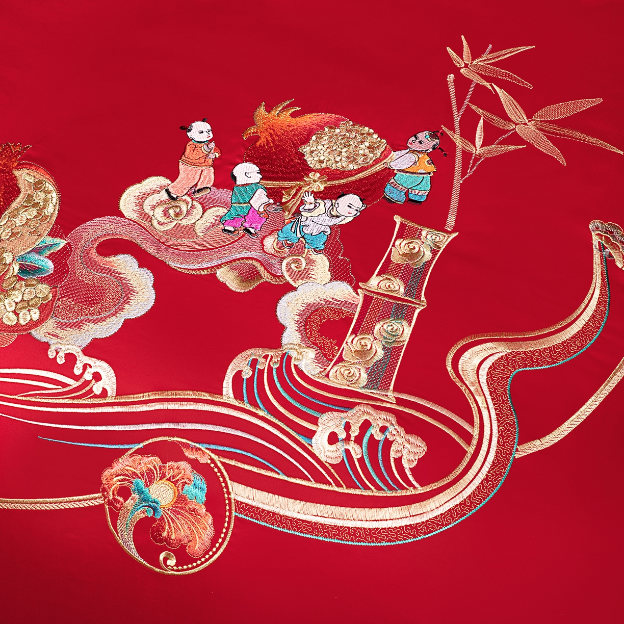 91家纺网 家纺一手货源 找家纺 柏拉图 2026新款长绒棉纯棉贡缎全工艺刺绣婚庆四件套多件套 百子添喜