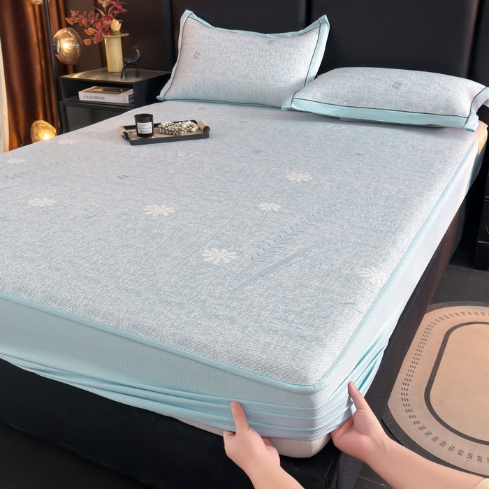 91家纺网 家纺一手货源 找家纺 绒艺席业 2026年新款立体浮雕工艺正宗凉感豆豆席凉席席子-床笠款 豆豆彩蝶-浅蓝色