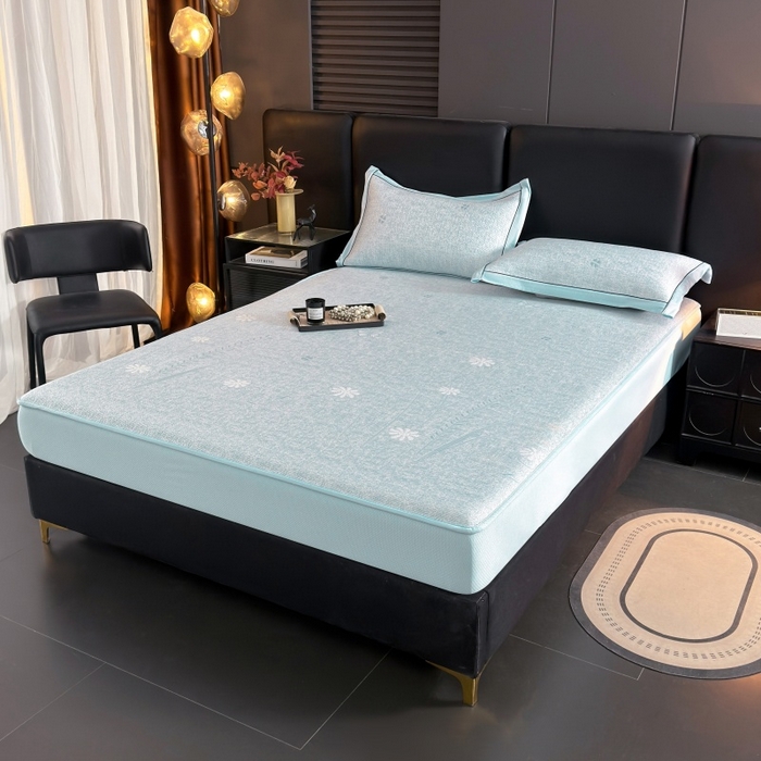 91家纺网 家纺一手货源 找家纺 绒艺席业 2026年新款立体浮雕工艺正宗凉感豆豆席凉席席子-床笠款 豆豆彩蝶-浅蓝色