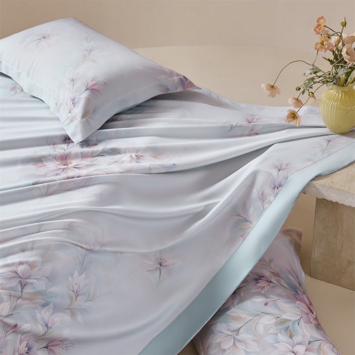 91家纺网 家纺一手货源 找家纺 舒慕家纺 2026新款天丝竹纤维凉席 芳菲-蓝