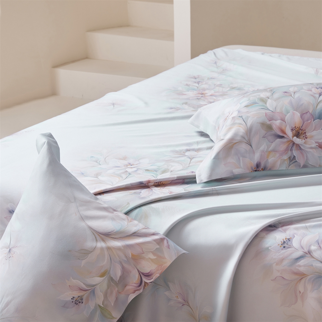 91家纺网 家纺一手货源 找家纺 舒慕家纺 2026新款天丝竹纤维凉席 芳菲-蓝