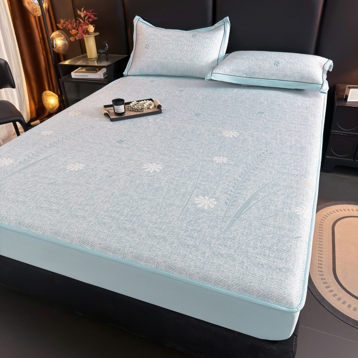 91家纺网 家纺一手货源 找家纺 绒艺席业 2026年新款立体浮雕工艺正宗凉感豆豆席凉席席子-床笠款 豆豆彩蝶-浅蓝色