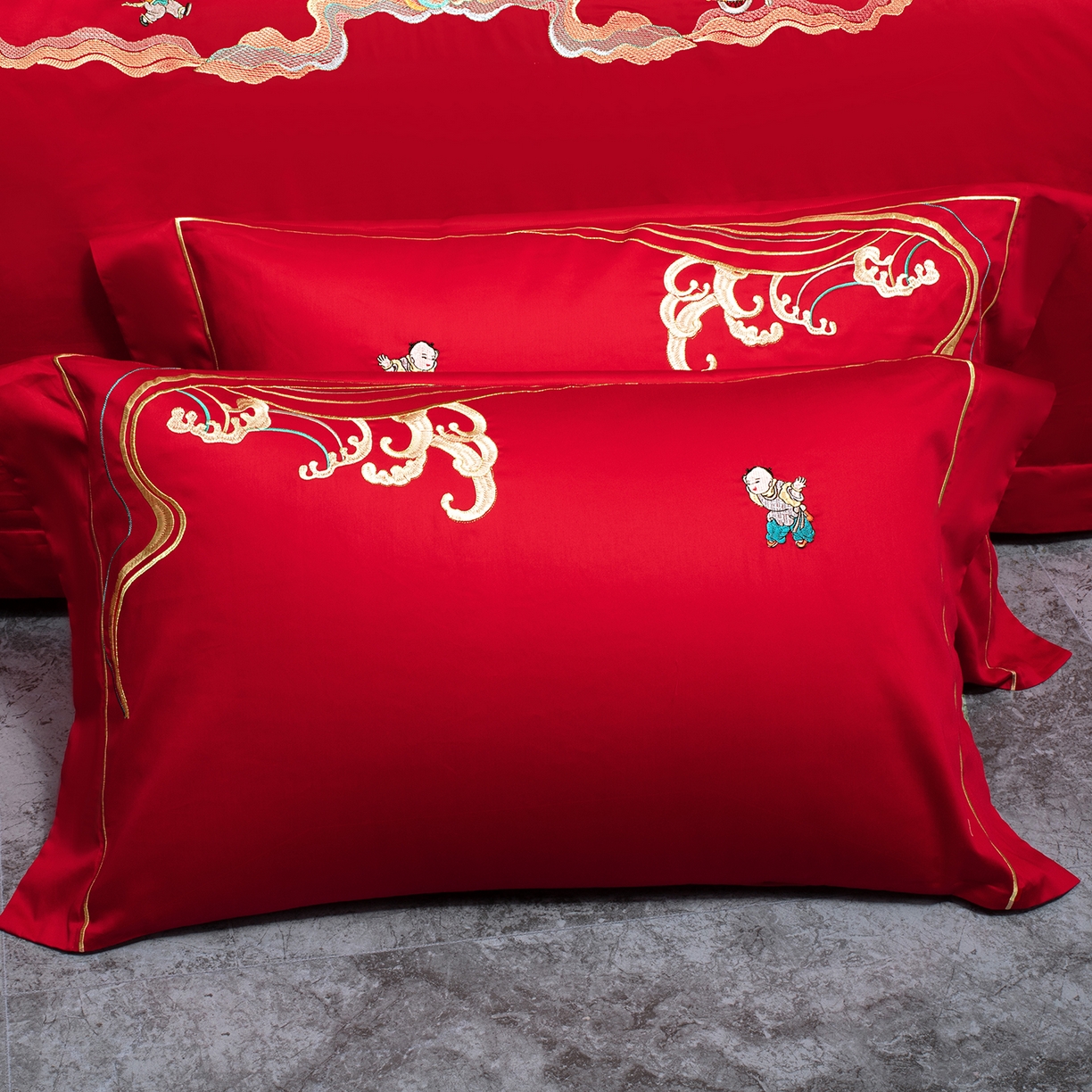 91家纺网 家纺一手货源 找家纺 柏拉图 2026新款长绒棉纯棉贡缎全工艺刺绣婚庆四件套多件套 百子祥瑞